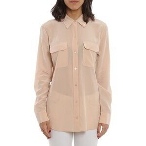 EQUIPMENT FEMME 100% Silk Button Down Blouse Pale Pink Womens Small Quiet Luxury